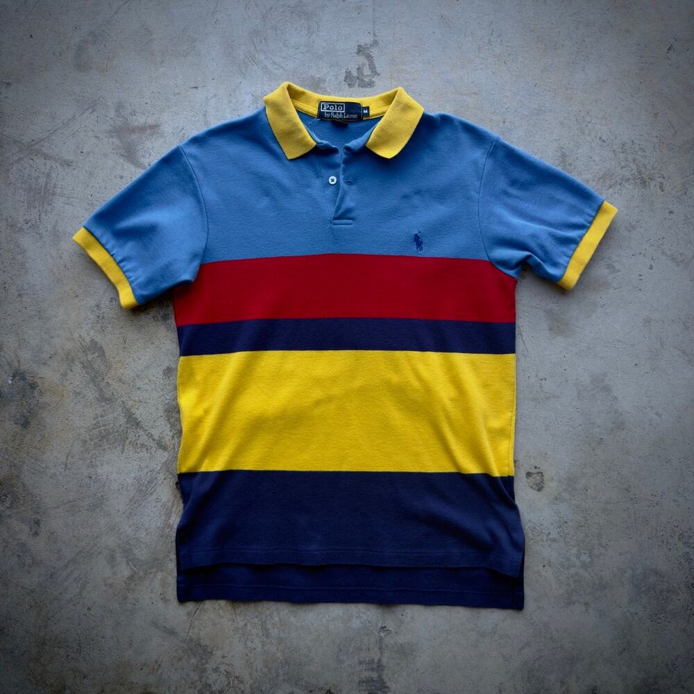 Vintage 80s Polo Ralph Lauren Colorblock Stripe Polo Shirt Mens M
